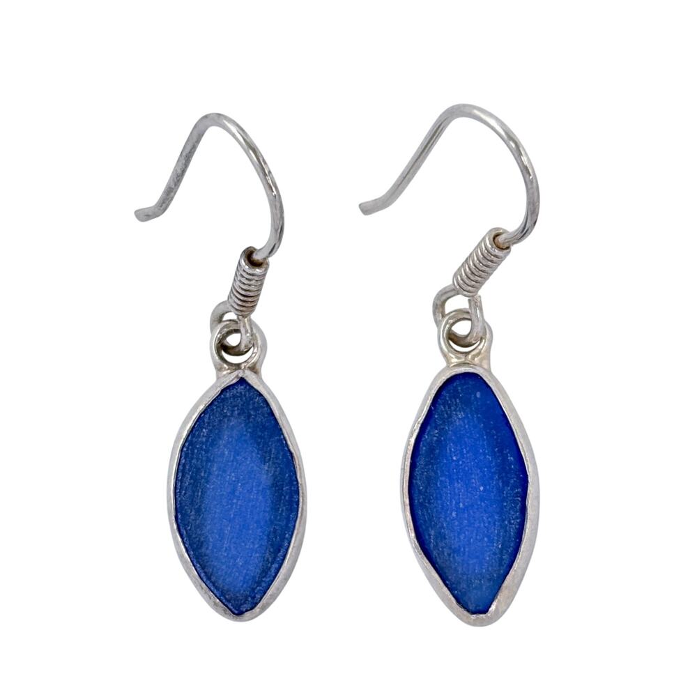 Vintage Sterling Silver 925 Blue Glass Marquise Earrings
